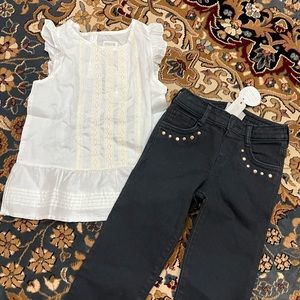 GYMBOREE toddler girls outfit NWT denim pants & crochet trim top 4T